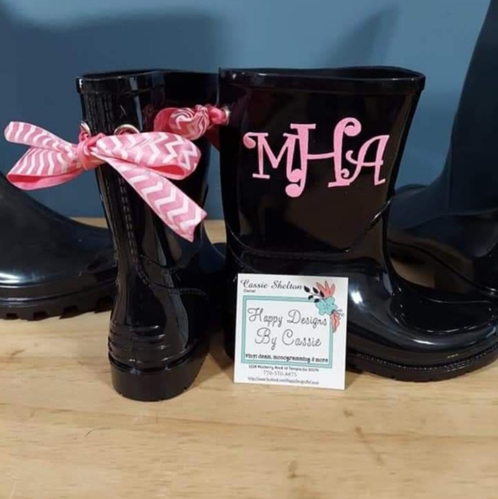 Kids monogram rain boots